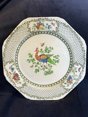 Antique Cauldon Porcelain Bird and Floral Plate (1880-1920)